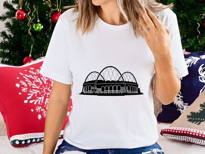 Black and white illustration of a large glasshouse with three domes