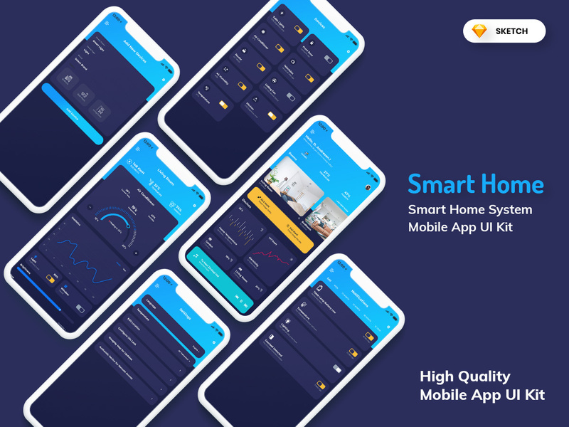 Smart Home Mobile App Dark Version (SKETCH)