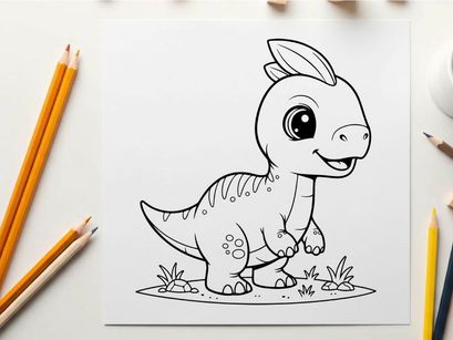 Cute baby dinosaur walking in nature flat design vector illustration