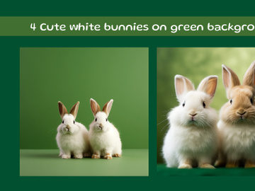 Cute white bunnies on green background preview picture
