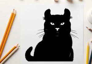 Silhouette of a black cat with piercing eyes and whiskers