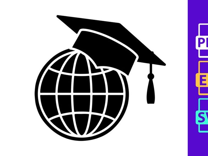 Global Education Graduation Cap on Grid Globe Vector Icon
