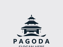 Pagoda culture logo vintage design illustration, temple heritage building vector