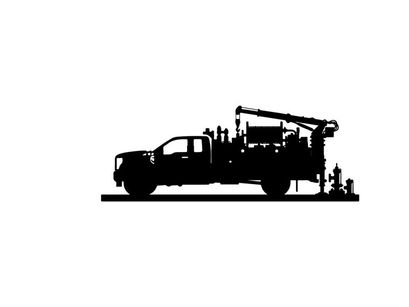 Silhouette of a heavy duty truck with crane and equipment