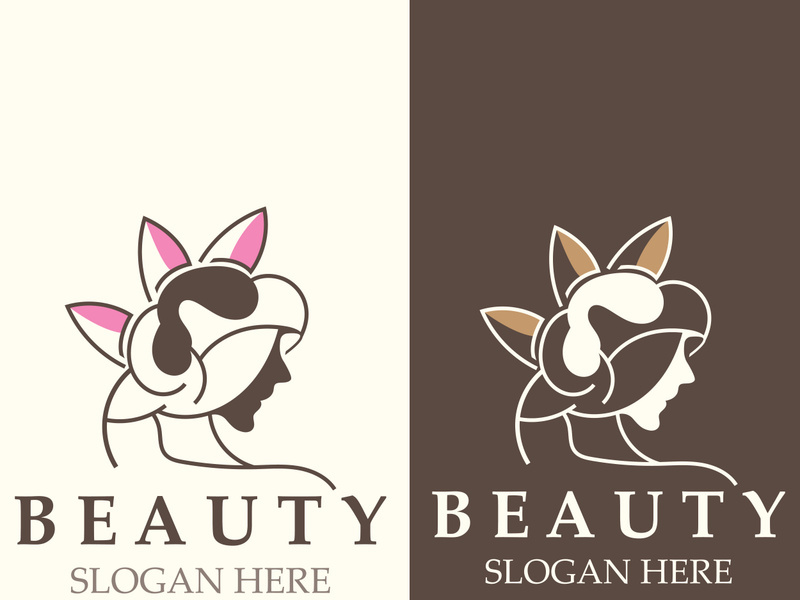 Woman Beauty care logo. Nature face saloon and spa design flat vector