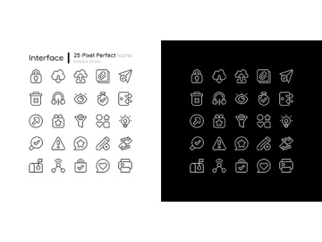 Smartphone interface elements white linear icons set for dark and light mode preview picture