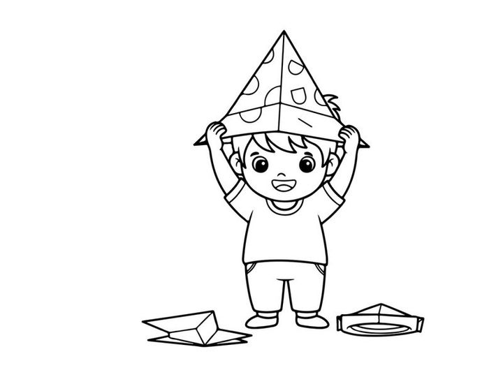 Child balancing pizza hat vector illustration flat design