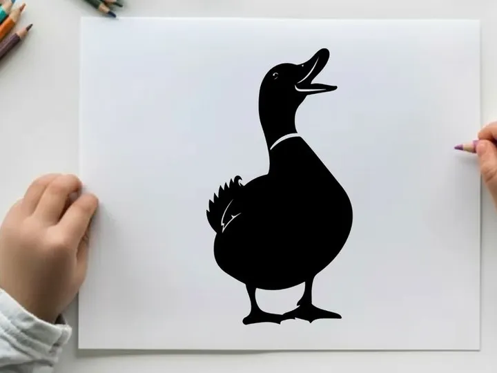 Silhouette of a duck with open beak on white background
