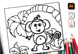 Monkey Coloring Book Line Art Design