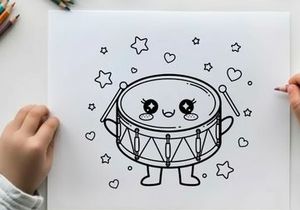 Cute snare drum with face vector illustration flat design