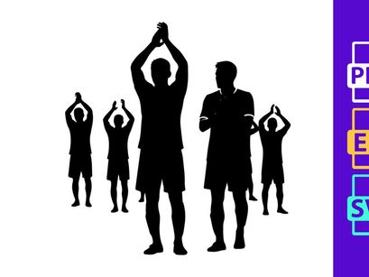 Silhouettes of people practicing yoga or meditation in a group setting