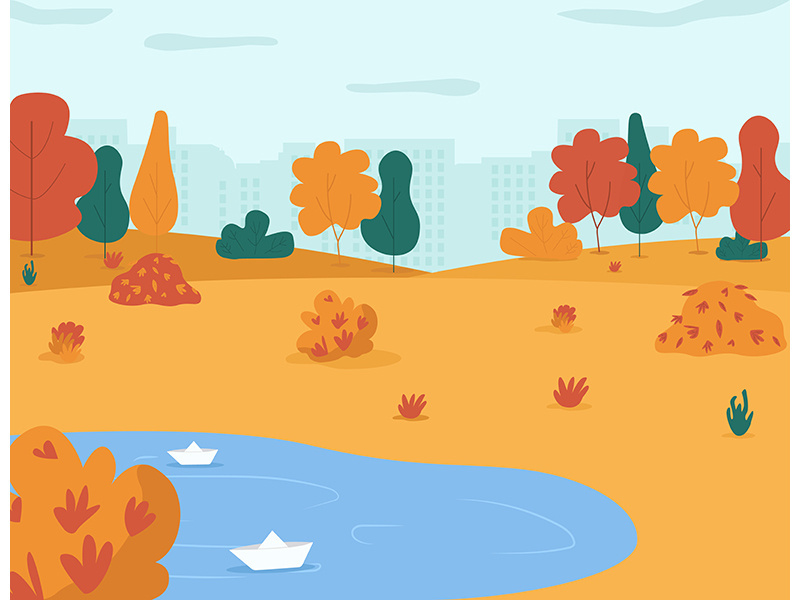 Autumn park semi flat vector illustration