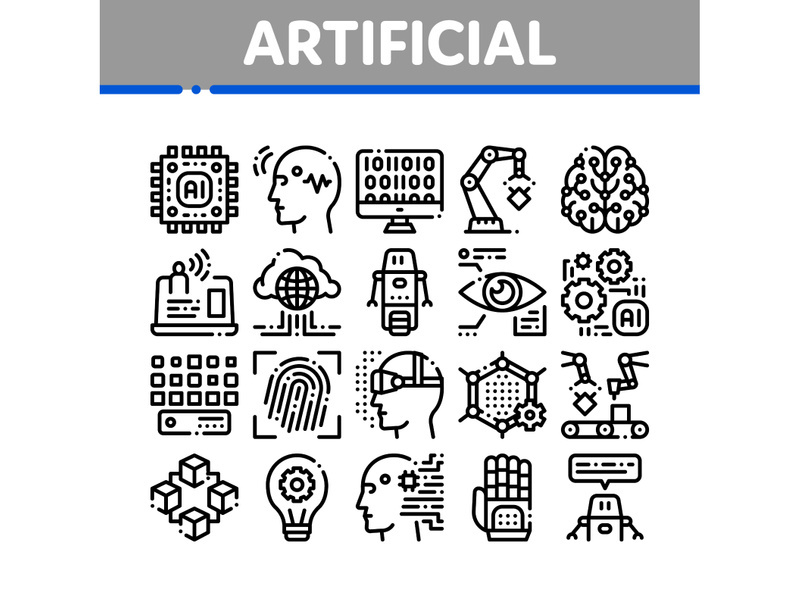 Artificial Intelligence Vector Thin Icons Set