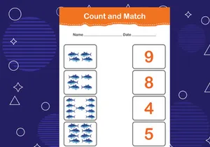10 Pages Count and match with the correct number. Matching education game. Count how many items and choose the correct number