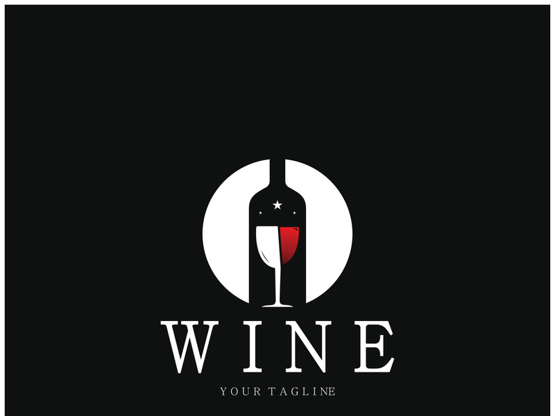 Wine logo with wine glasses and bottles.for night clubs,bars,cafe and wine shops.
