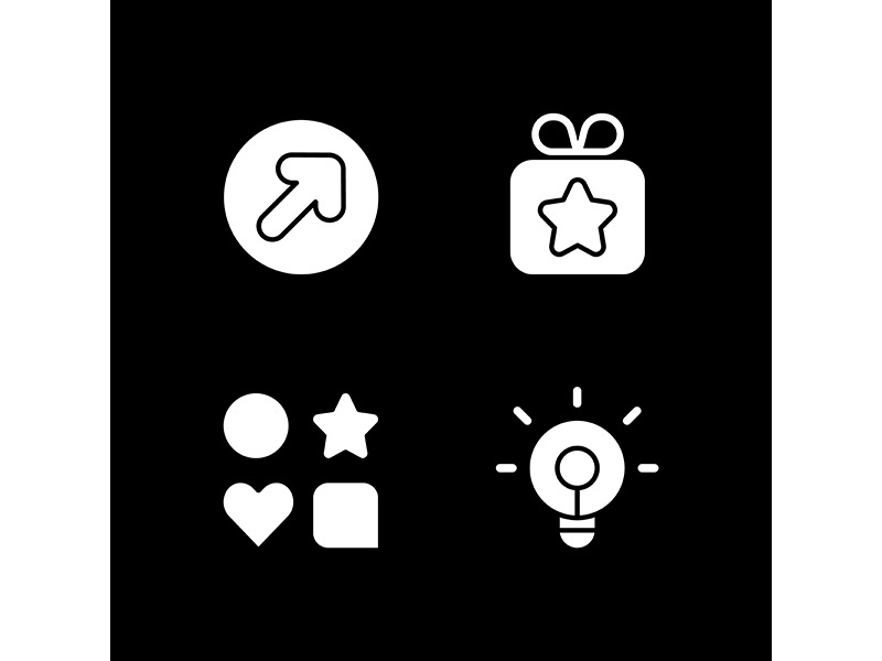 Mobile application white glyph icons set for dark mode