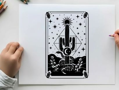 Silhouette of mystical cactus under starry night sky silhouette