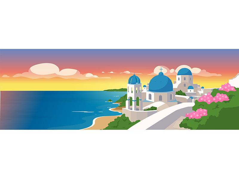 Santorini islands flat color vector illustration