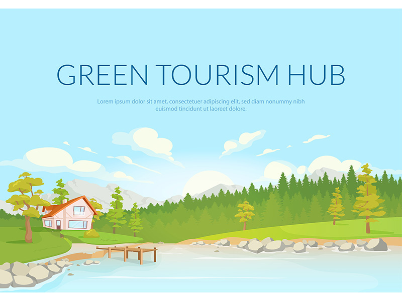 Green tourism hub poster flat vector template
