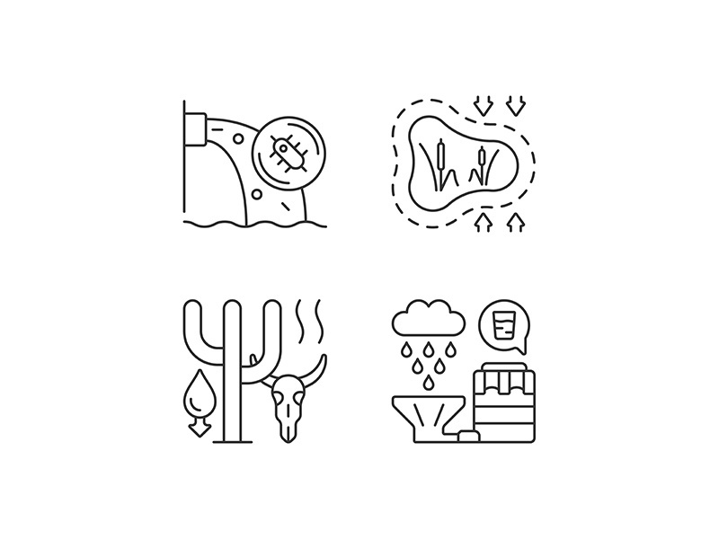 Worldwide rising water demand linear icons set