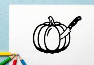Labu dengan Pisau untuk Halloween atau Panen Musim Gugur