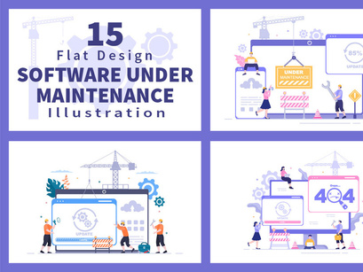 15 Software System Under Maintenance Vector Illustration
