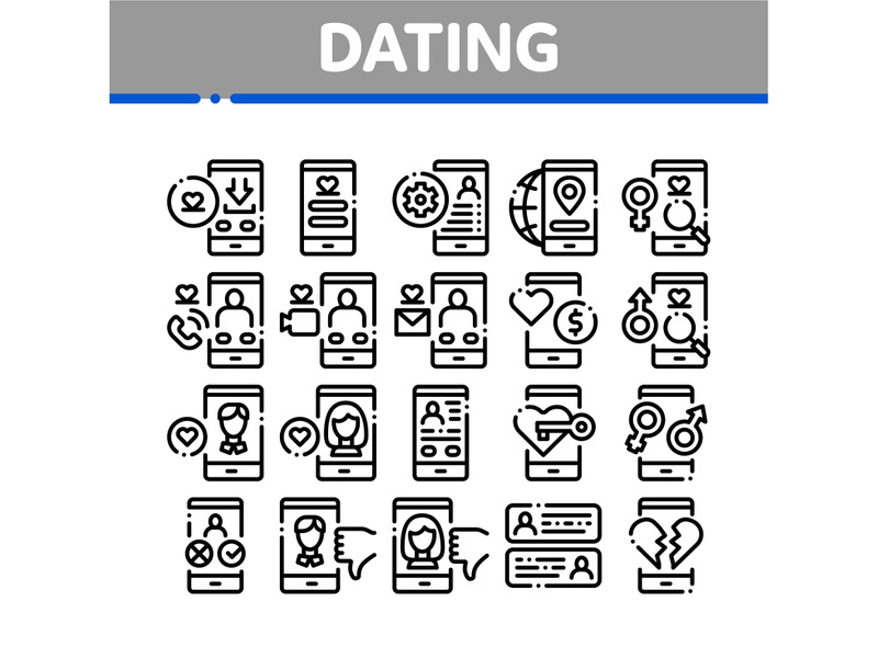 Dating App Collection Elements Icons Set Vector
