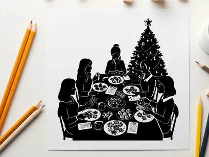Silhouette of family enjoying christmas dinner together
