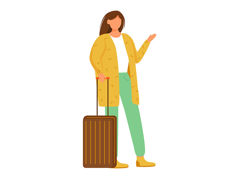 Female traveler with suitcase flat vector illustration