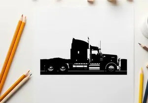 Silhouette of a semi truck on the road