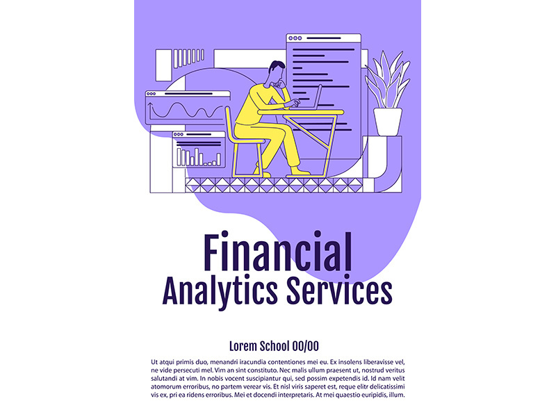 Financial analytics services poster flat silhouette vector template