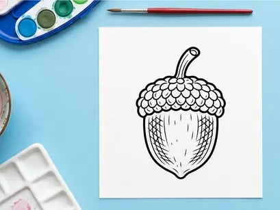 Close-up of a detailed hand-drawn acorn illustration. Artistic botanical sketch for nature-themed projects.