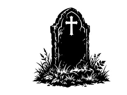 Silhouette of a Cross on a Tombstone in a Cemetery Scene
