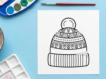 Hand-drawn Christmas knit hat with snowflake pattern for festive holiday season wear