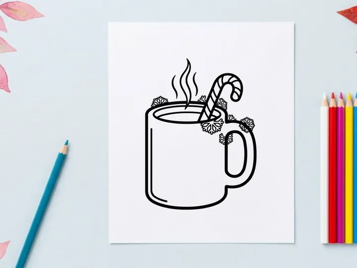 Steaming hot coffee mug with candy cane stirrer for festive Christmas morning celebration