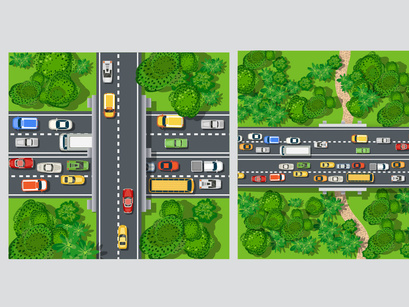 Bundle set traffic car top view city