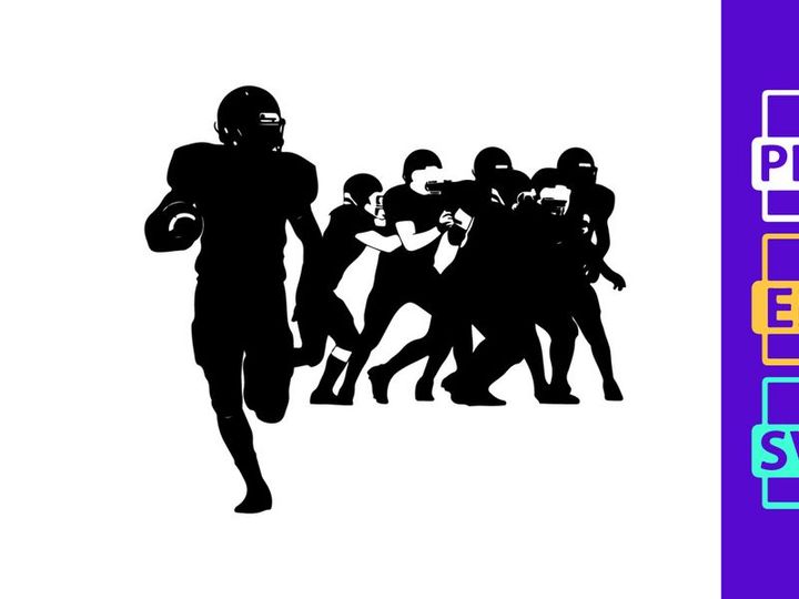 American football players in action running and tackling on the field