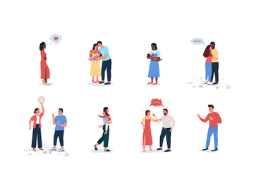 Couple with children flat color vector detailed character set preview picture