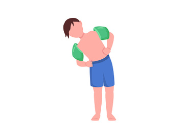 Boy with arm floaties semi flat color vector character preview picture