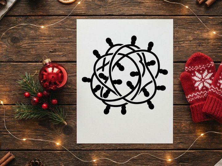 Black silhouette of tangled Christmas string lights isolated on a white background.