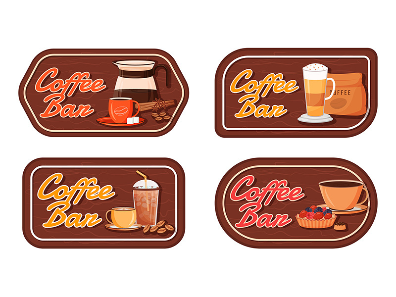 Coffee bar flat color vector labels set
