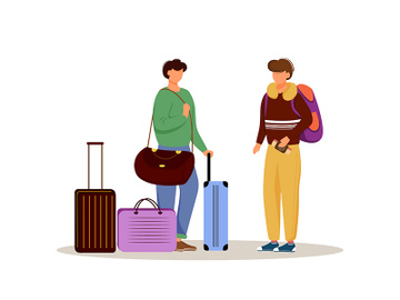 Friends with luggage flat vector illustration preview picture