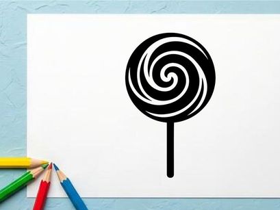 Lollipop en espiral negro y blanco sobre palito, clásico dulce