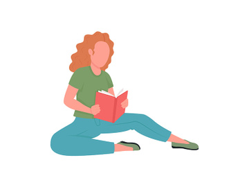 Woman reading book flat color vector faceless character preview picture
