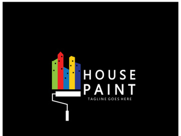 logo icon illustration house paint with a blend of brushes and rollers for house wall paint design, minimalist house, painting, interior, building, property business, wallpaper, vector concept preview picture