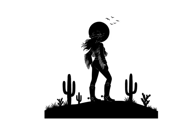 Silhouette of a cowboy standing on a desert hill
