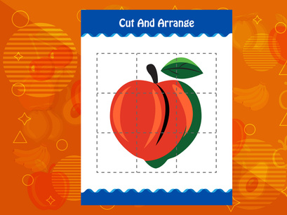 5 Pages Cut and arrange with a fruit worksheet for kids. Educational game for children