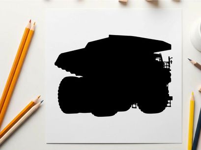 Silhouette of a large vehicle with a flatbed trailer