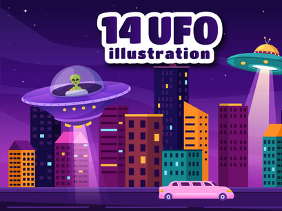 14 UFO Flying Spaceship Illustration