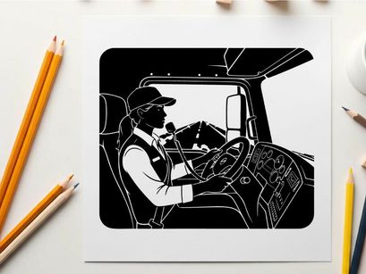 Silhouette of a man driving a truck while on the phone